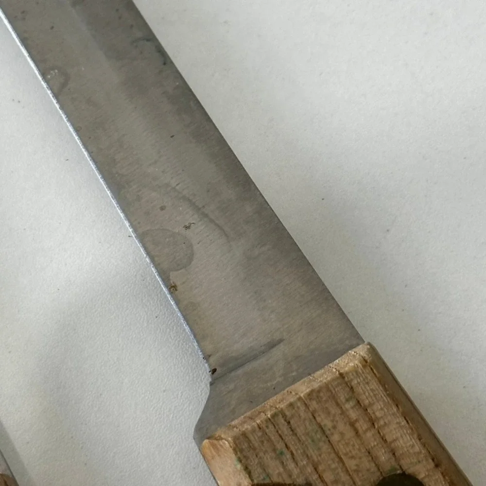 Vintage Knife Set 10 Inch Slicer and Utility Knife Wood Handle Riveted Japan